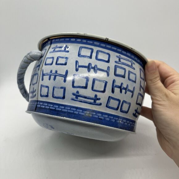 Vintage Metal Tin with Roped Handle Blue White - Picture 5 of 8